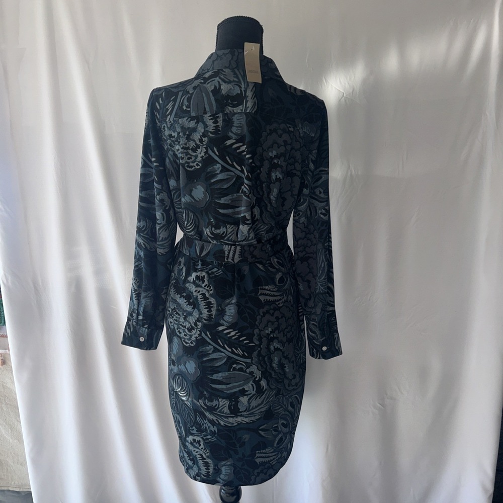 Ann Taylor Loft‎ Long Sleeve Button Down Shirt Dress Blue Teal Belt Petite S NWT - Picture 4 of 10